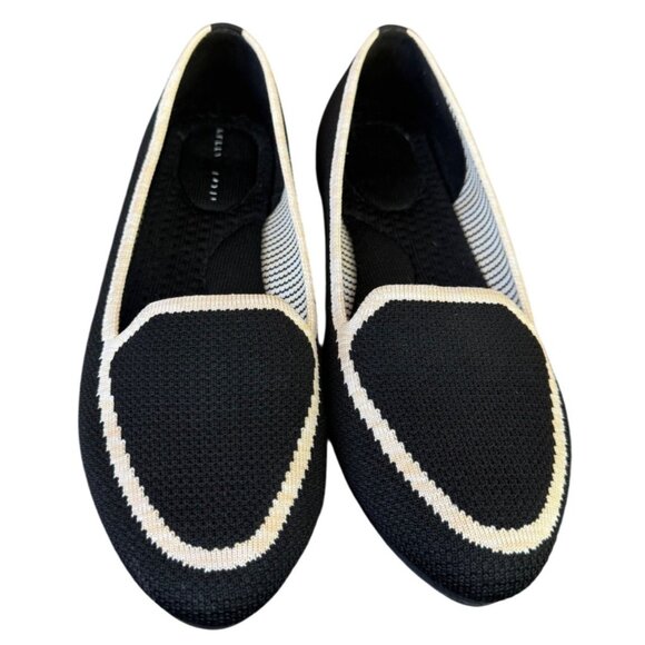Kelly & Katie Womens Black Knit Flats With White Stripes Slip-On Shoes Size 8 - Picture 5 of 8